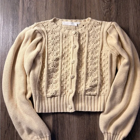 Astr Ivory Crochet & Cable Knit Button-Front Cardigan - Picture 4 of 7